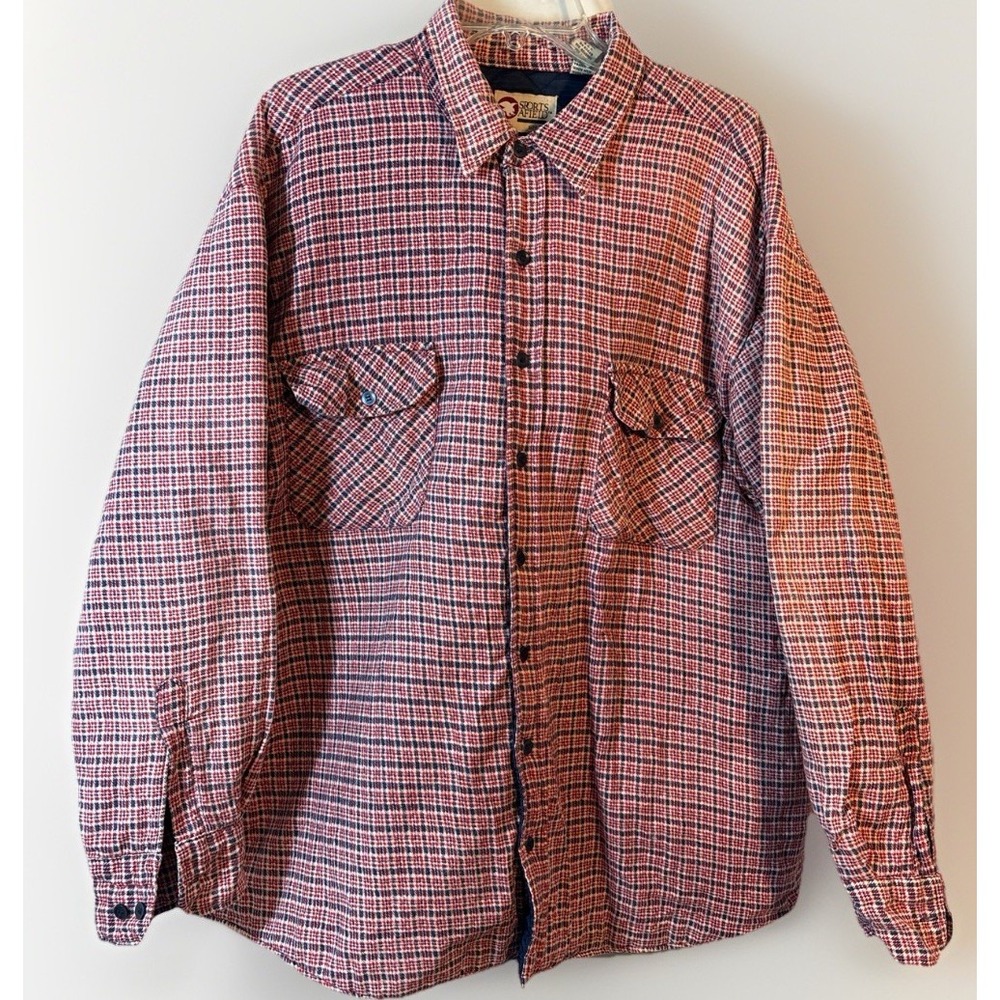 Sports Afield Vintage Flannel Quilted Jacket Navy Red Plaid Trim 2XL Outdoor‎
